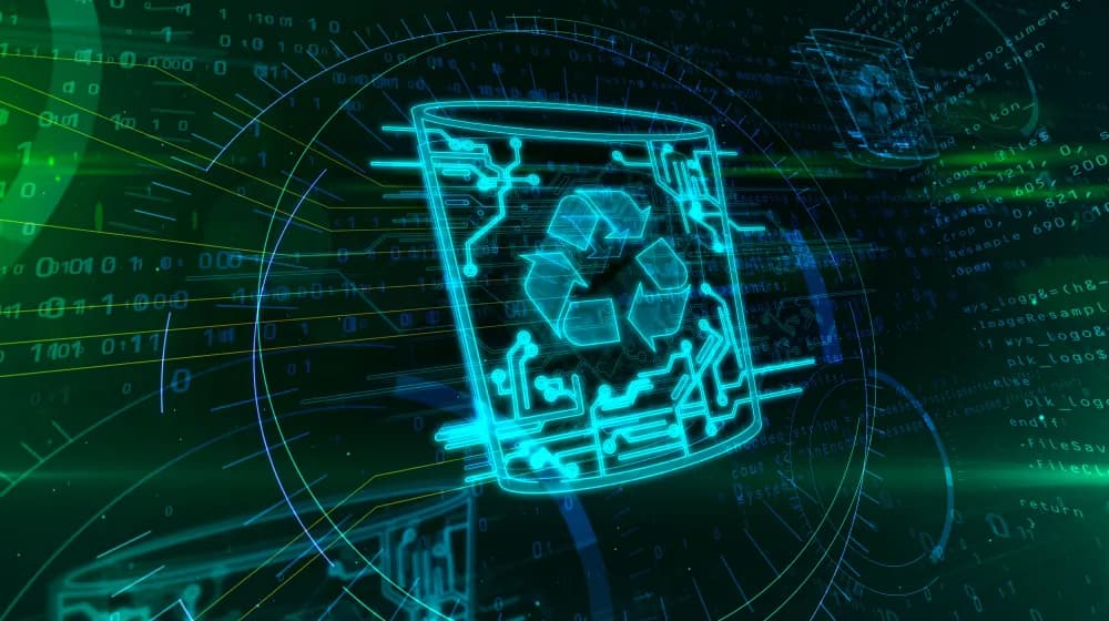 Schematische Darstellung eines Handy-Akkus mit Recycling-Symbol