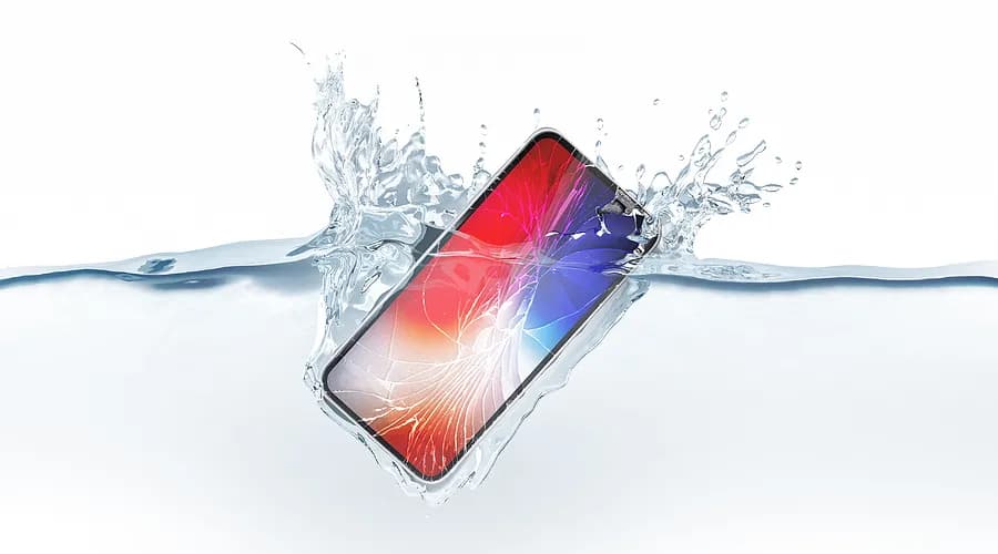 Das Handy ist zur Hälfte im Wasser versunken